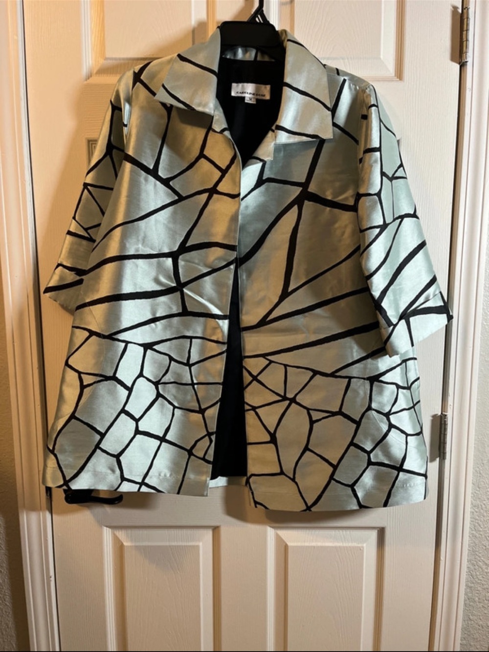 Light Mint Green & Black Abstract Patterned Women's Blazer Jacket